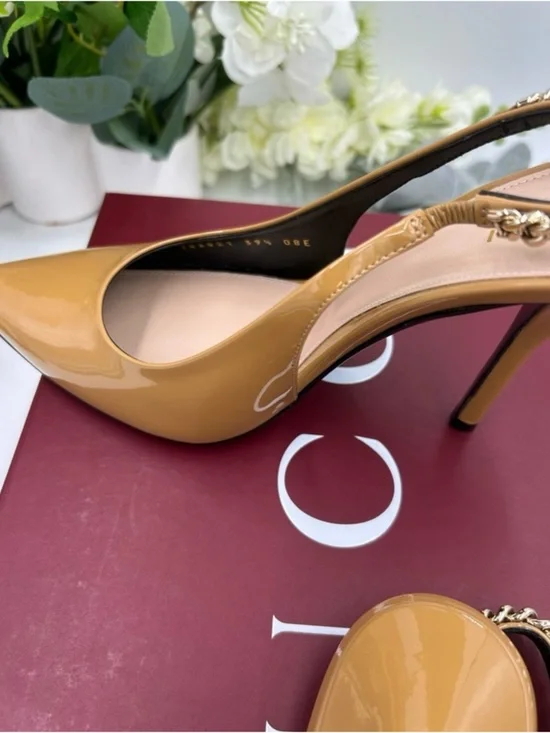 Women's Gucci Signoria chain patent sling back pumps size 39.5 made in Italy - Picture 4 of 8